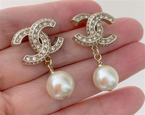 chanel pearl crystal earrings|chanel pearl earrings vintage.